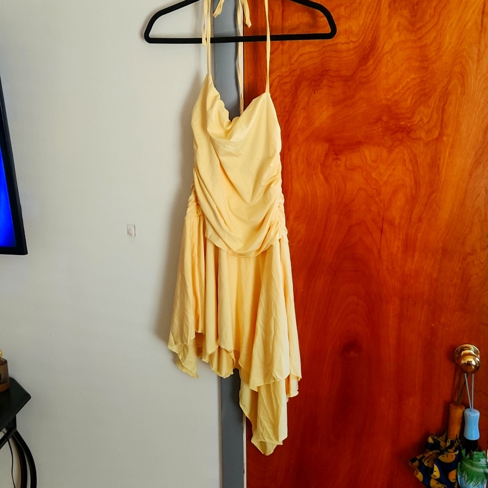 SHEIN/Marthea Yellow Asymmetrical Halter Dress